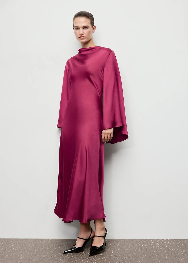 Flared-sleeve satin dress