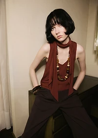 Blouse with foulard neckline