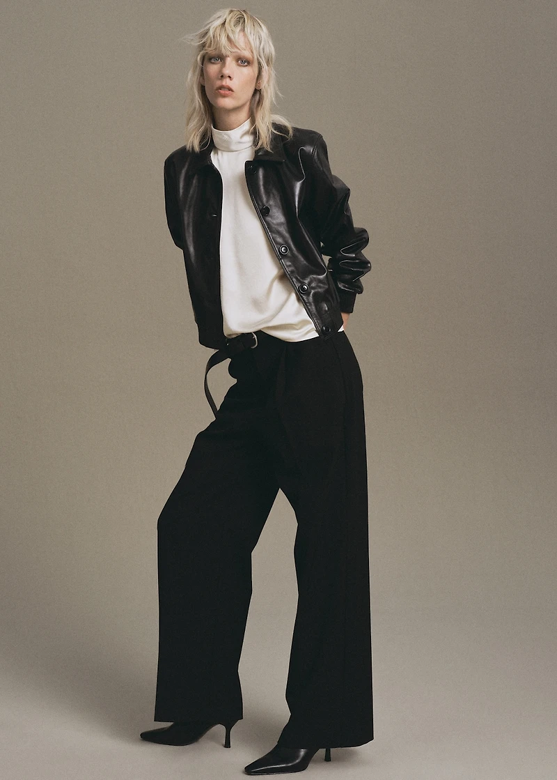 High collar satin blouse