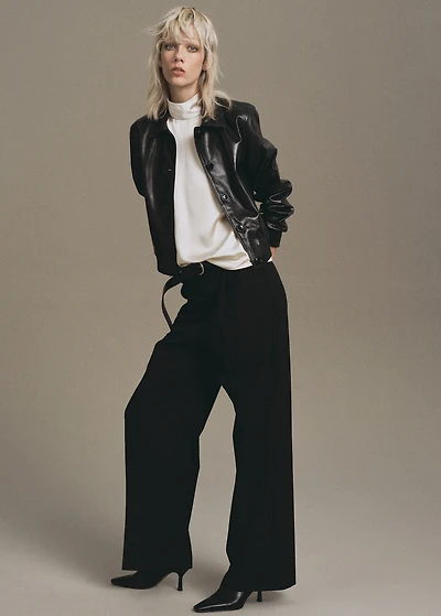 High collar satin blouse