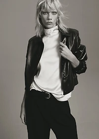 High collar satin blouse