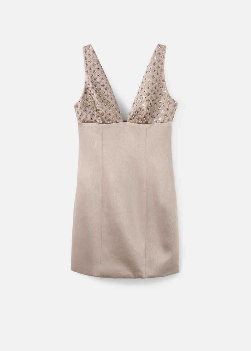 Satin dress with sequin neckline