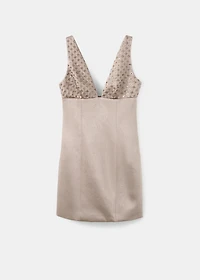 Satin dress with sequin neckline