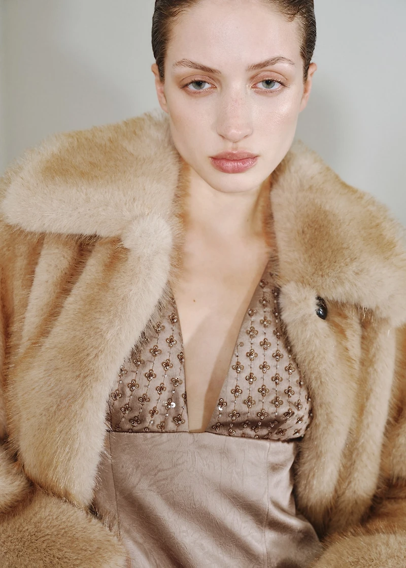 Satin dress with sequin neckline