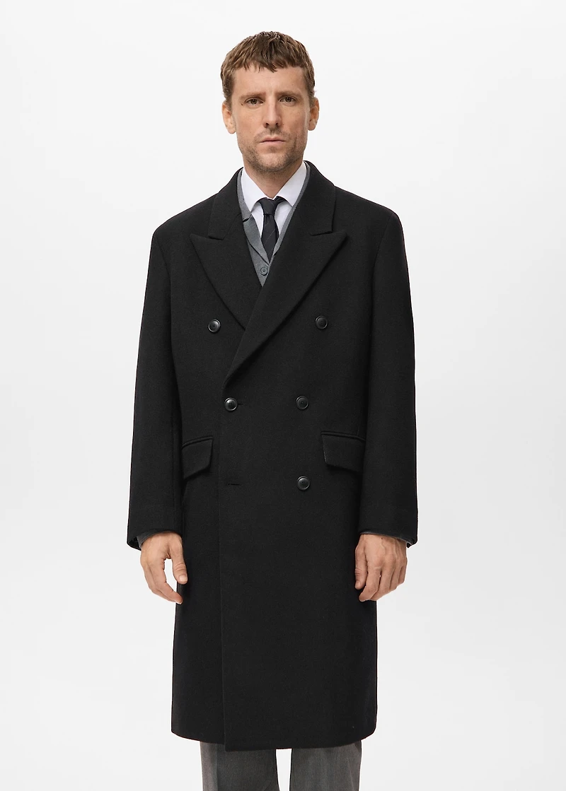 Long double-breasted wool coat