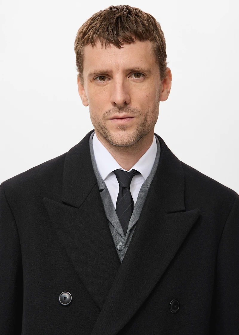 Long double-breasted wool coat