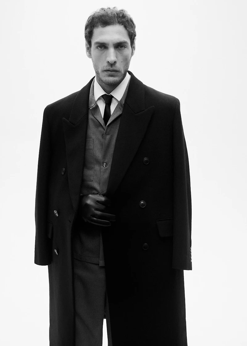 Long double-breasted wool coat