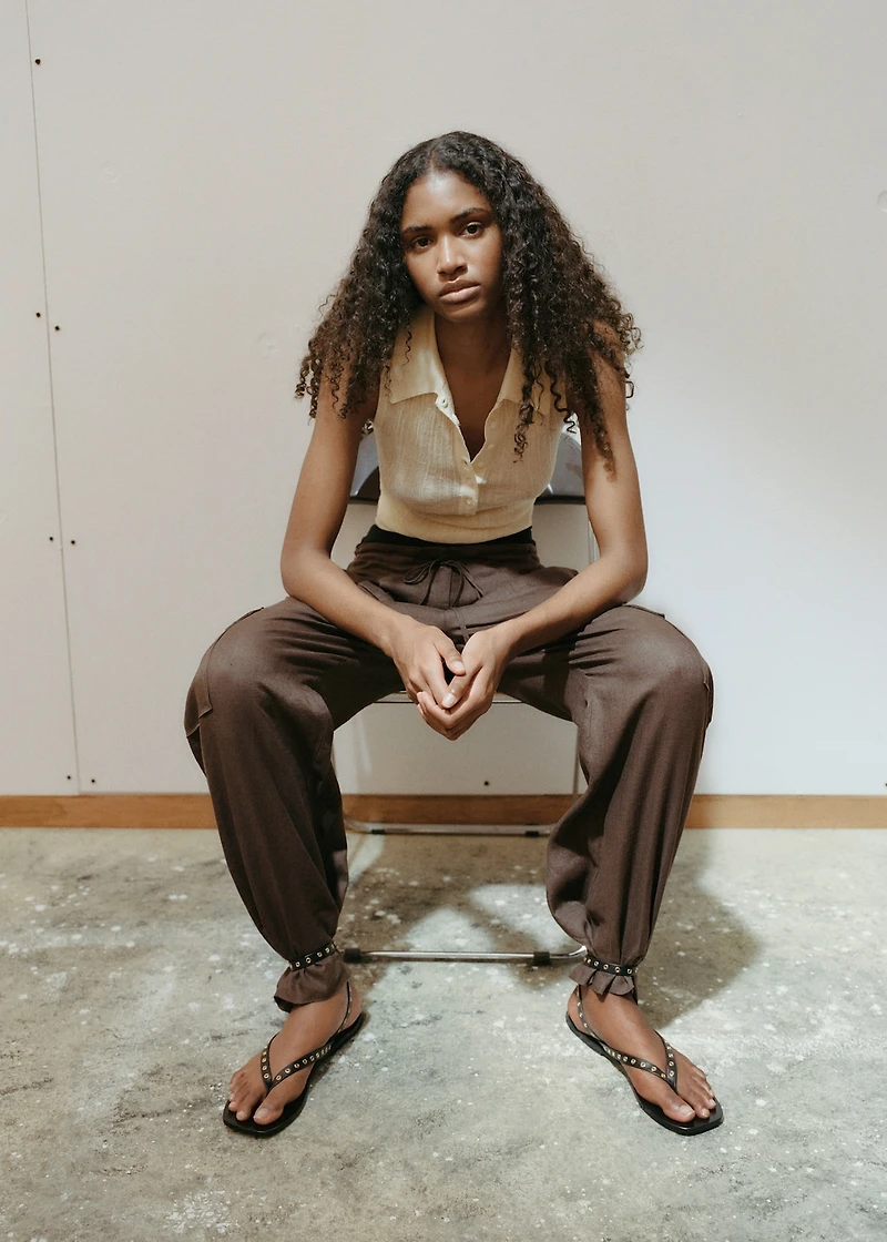 Suede sandals with eyelet straps