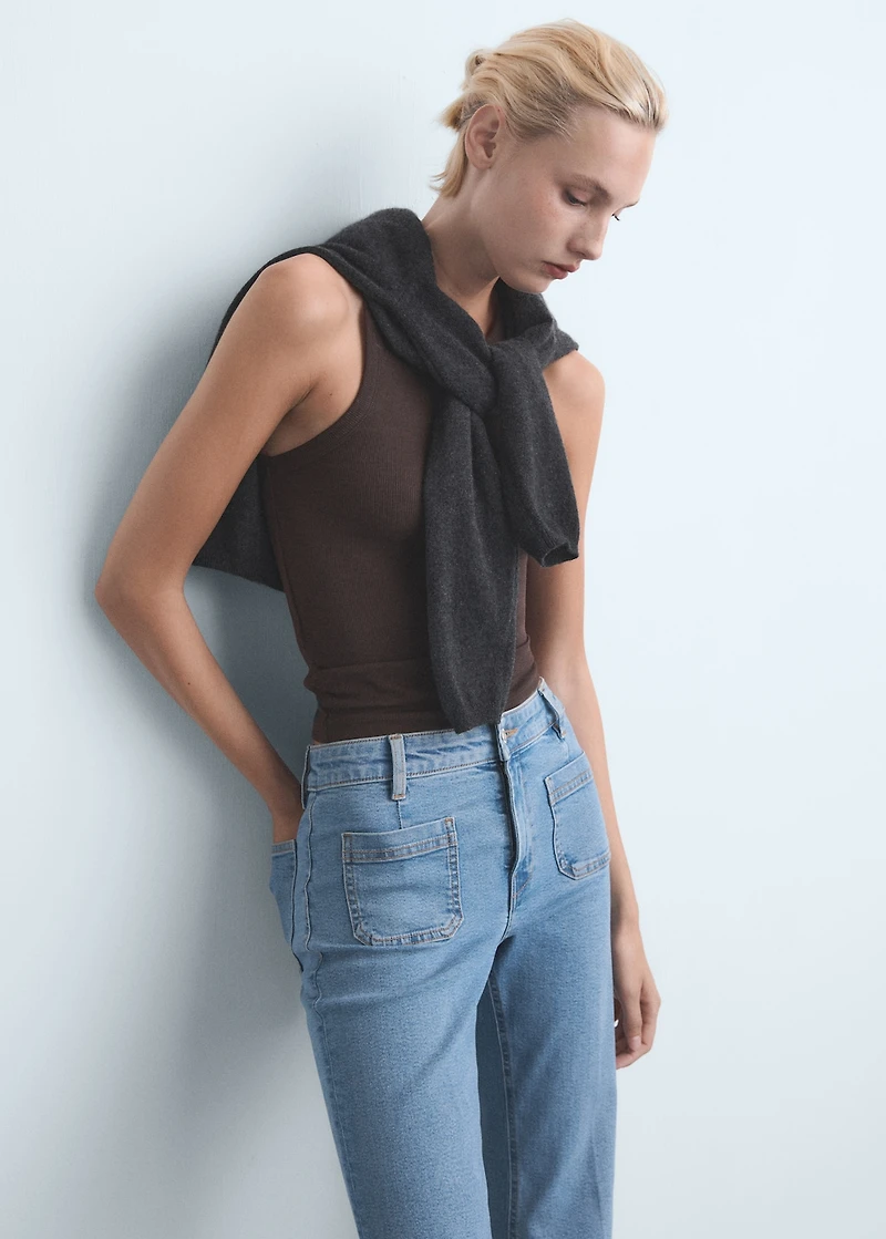 Flared cropped jeans with pockets