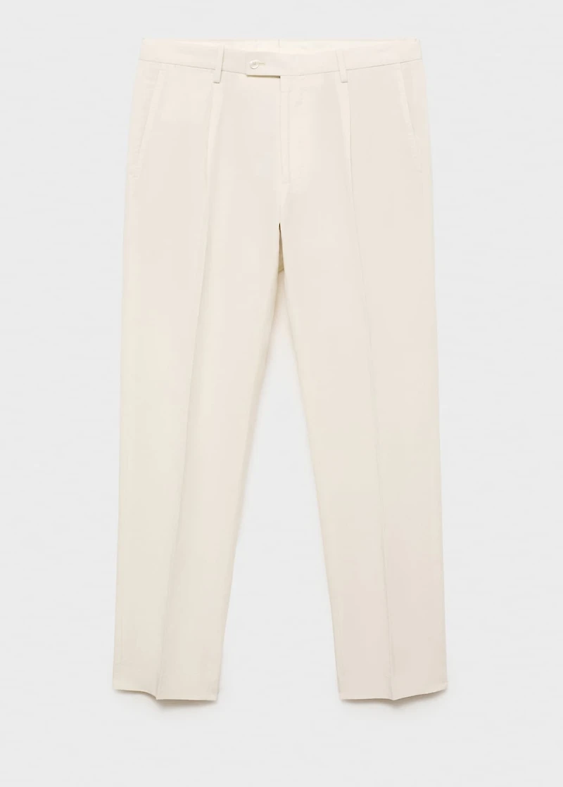 Slim-fit pleated linen pants