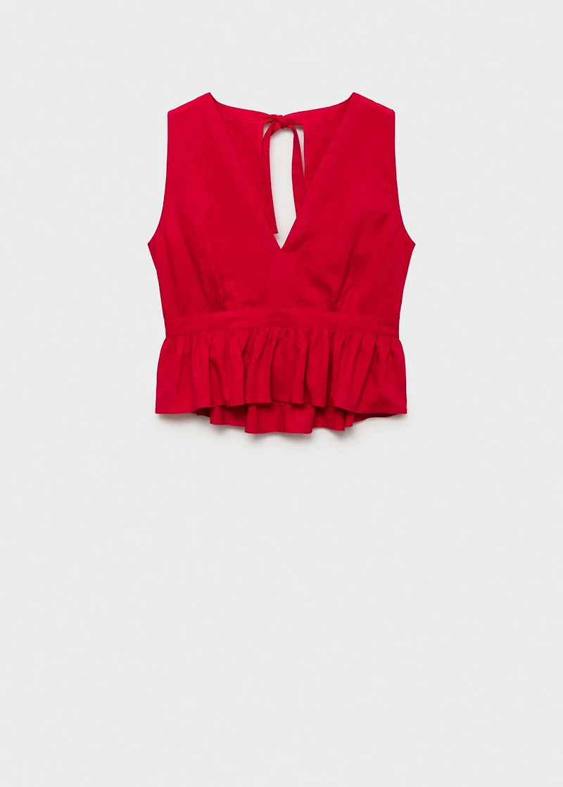 Ruched details linen-blend top