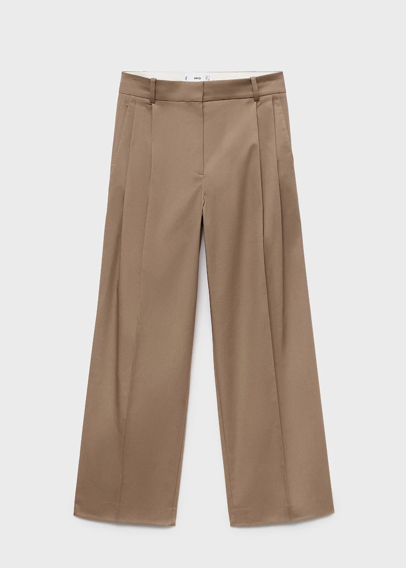 Straight cotton pants with pleats
