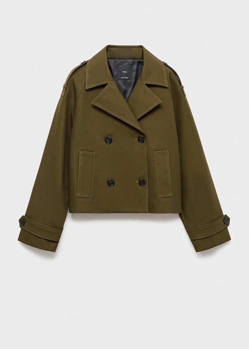 Oversized short double-breasted trench coat