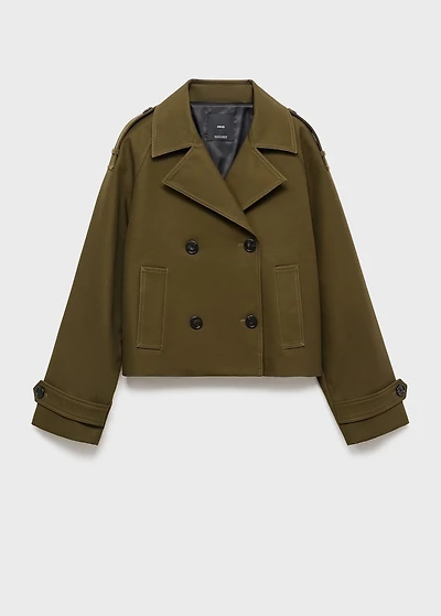 Oversized short double-breasted trench coat