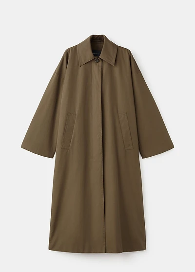 Long cotton trench coat with concealed buttons