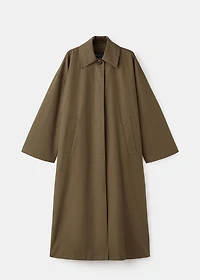 Long cotton trench coat with concealed buttons