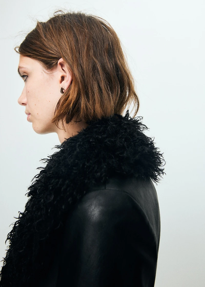Faux-leather coat with fur trim