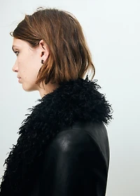 Faux-leather coat with fur trim