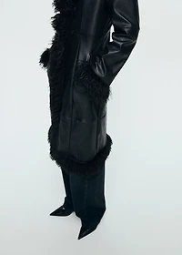 Faux-leather coat with fur trim