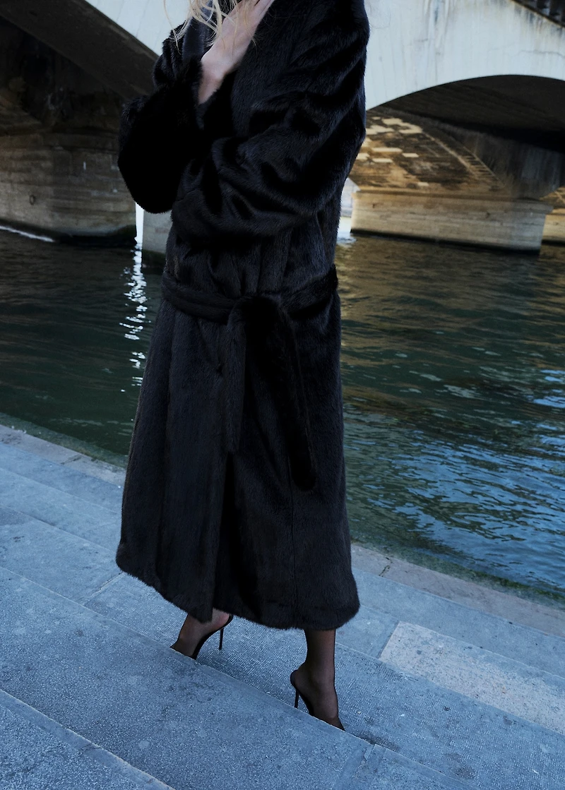 Faux-fur coat with belt