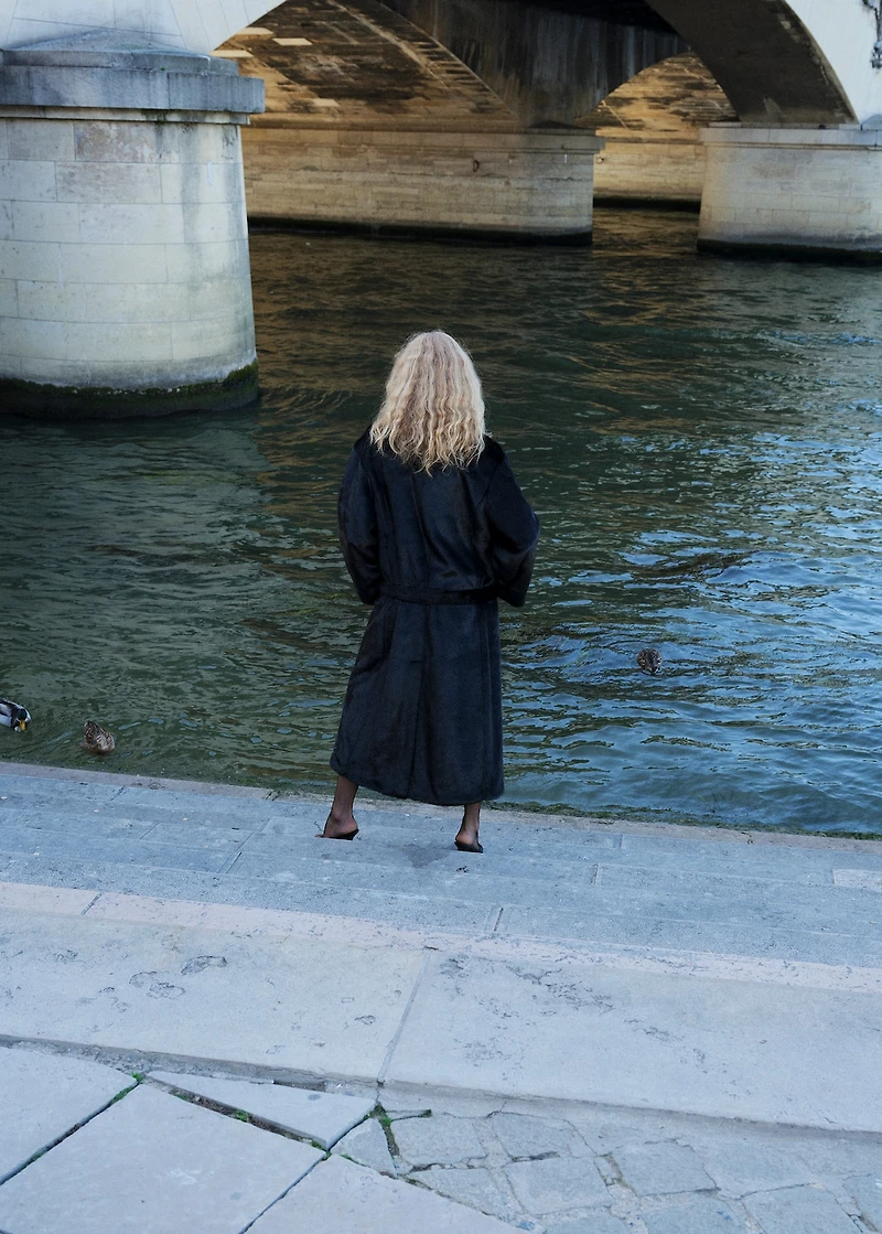 Faux-fur coat with belt