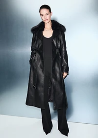 Faux-effect coat with fur collar