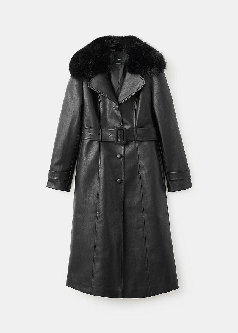 Faux-effect coat with fur collar