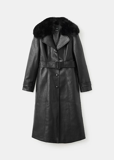 Faux-effect coat with fur collar
