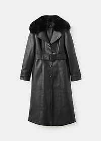 Faux-effect coat with fur collar