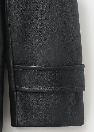 Faux-leather coat with fur collar
