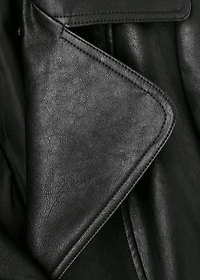 Faux-leather coat with fur collar