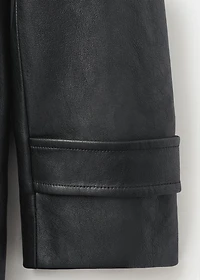 Faux-leather coat with fur collar