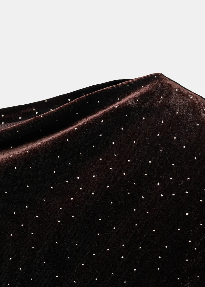 Asymmetrical velvet dress with shiny details