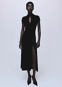 Velvet dress with toggle fastenings and slit