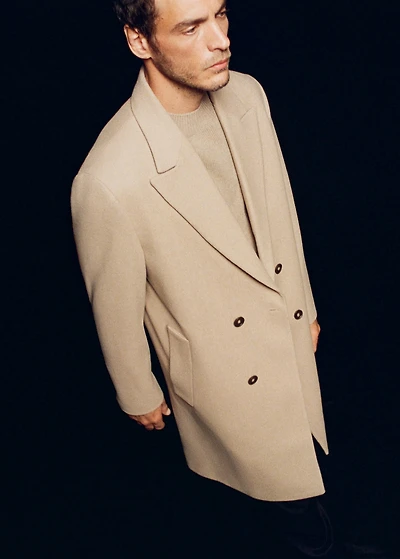 Long double-breasted wool coat