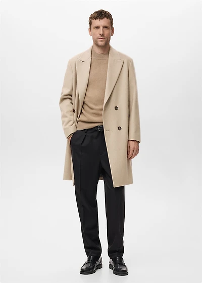 Long double-breasted wool coat