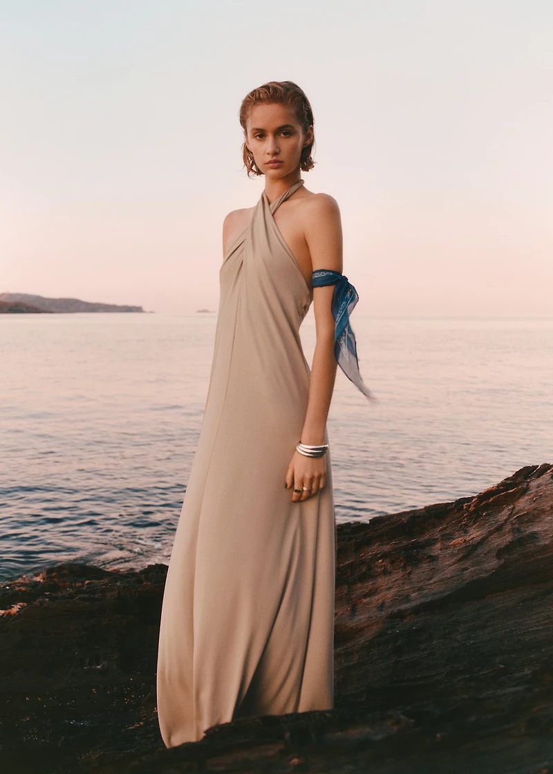 Long halter wrap dress