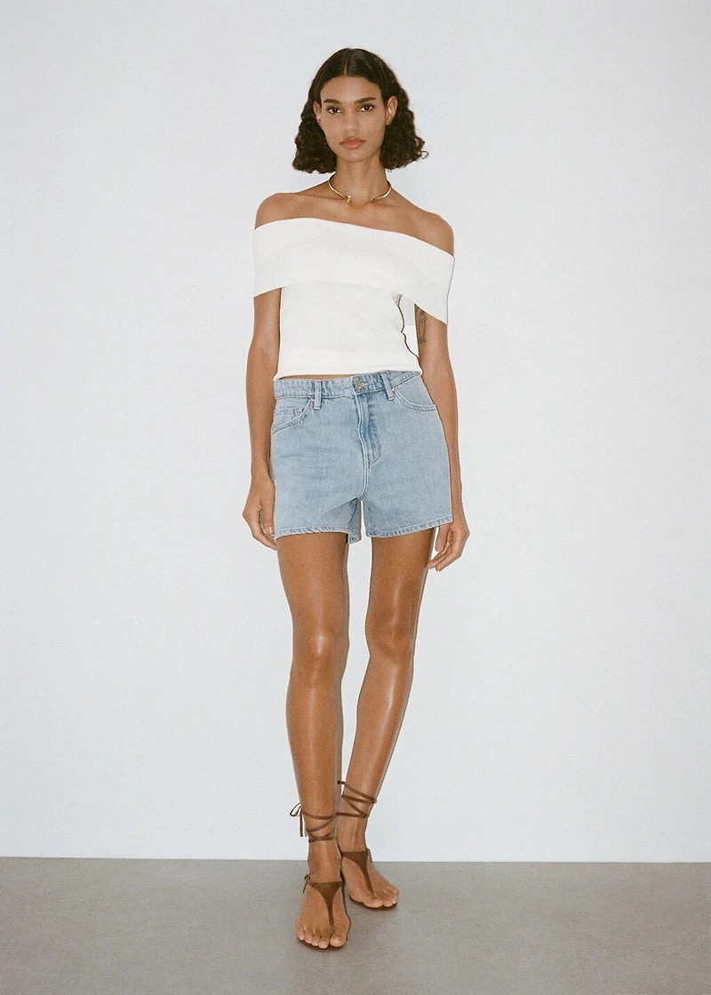 High-waisted straight-fit denim shorts