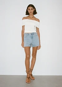 High-waisted straight-fit denim shorts