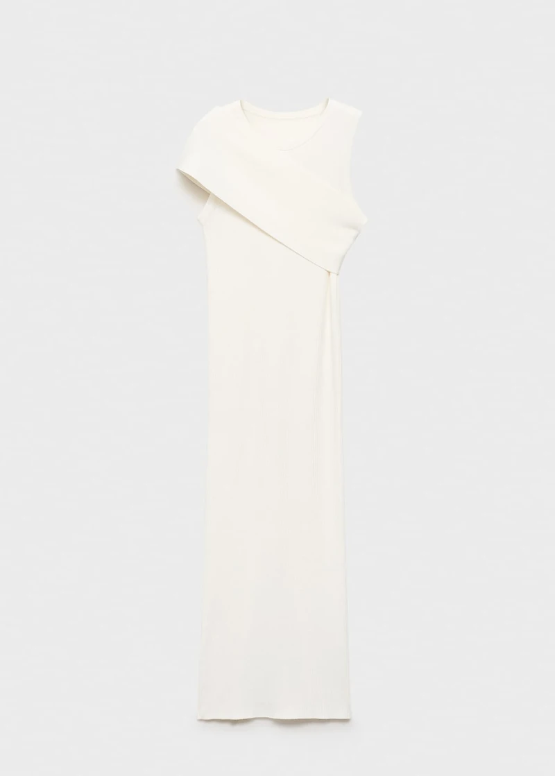 Ribbed dress with asymmetrical sleeves