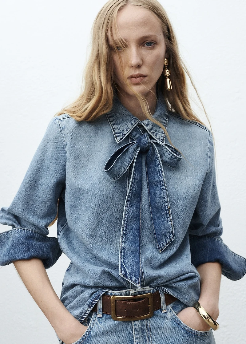 Denim shirt with bow