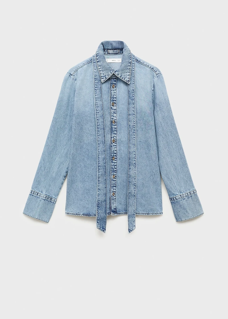 Denim shirt with bow