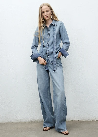 Denim shirt with bow