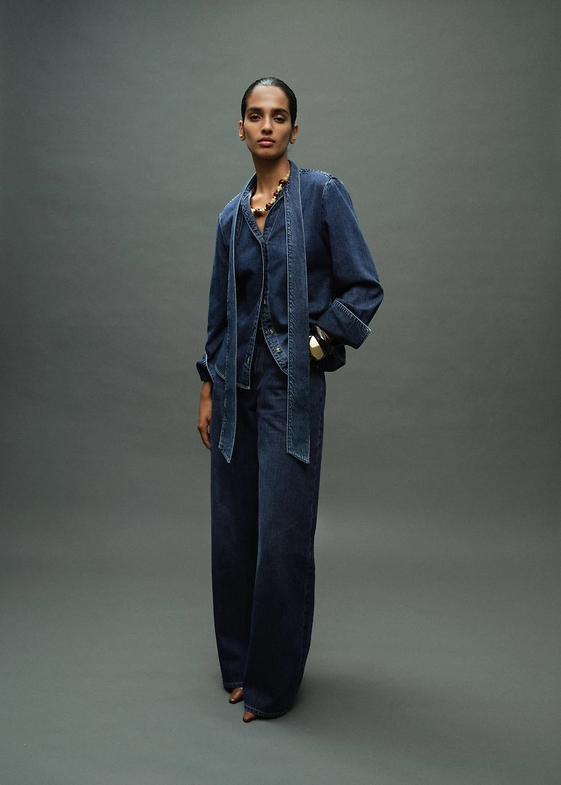 Denim shirt with bow