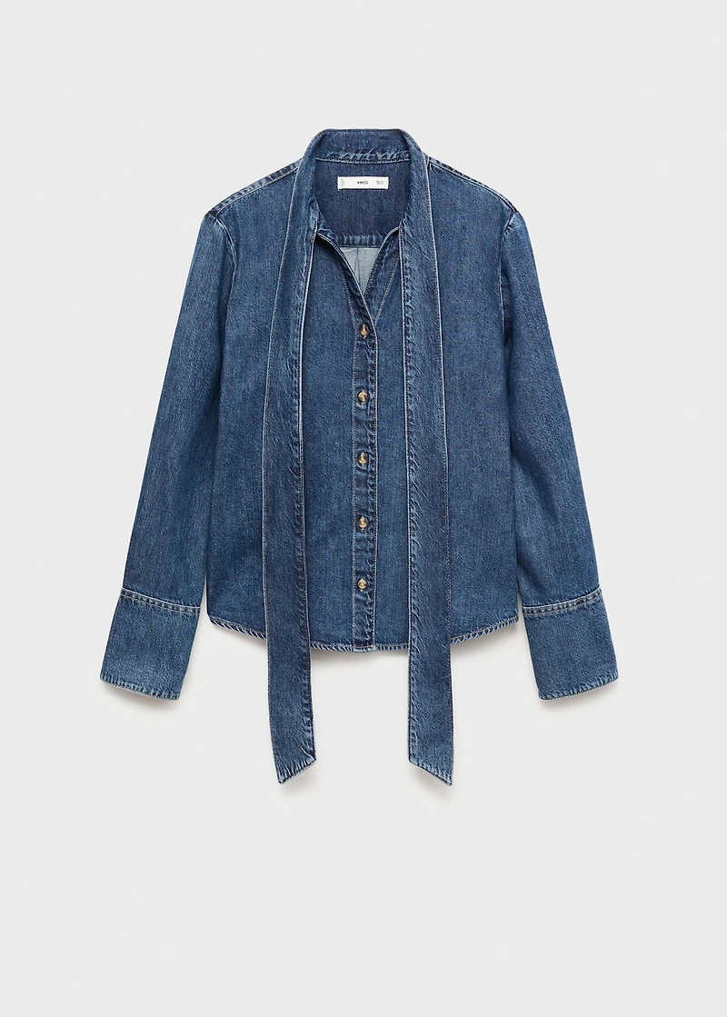Denim shirt with bow