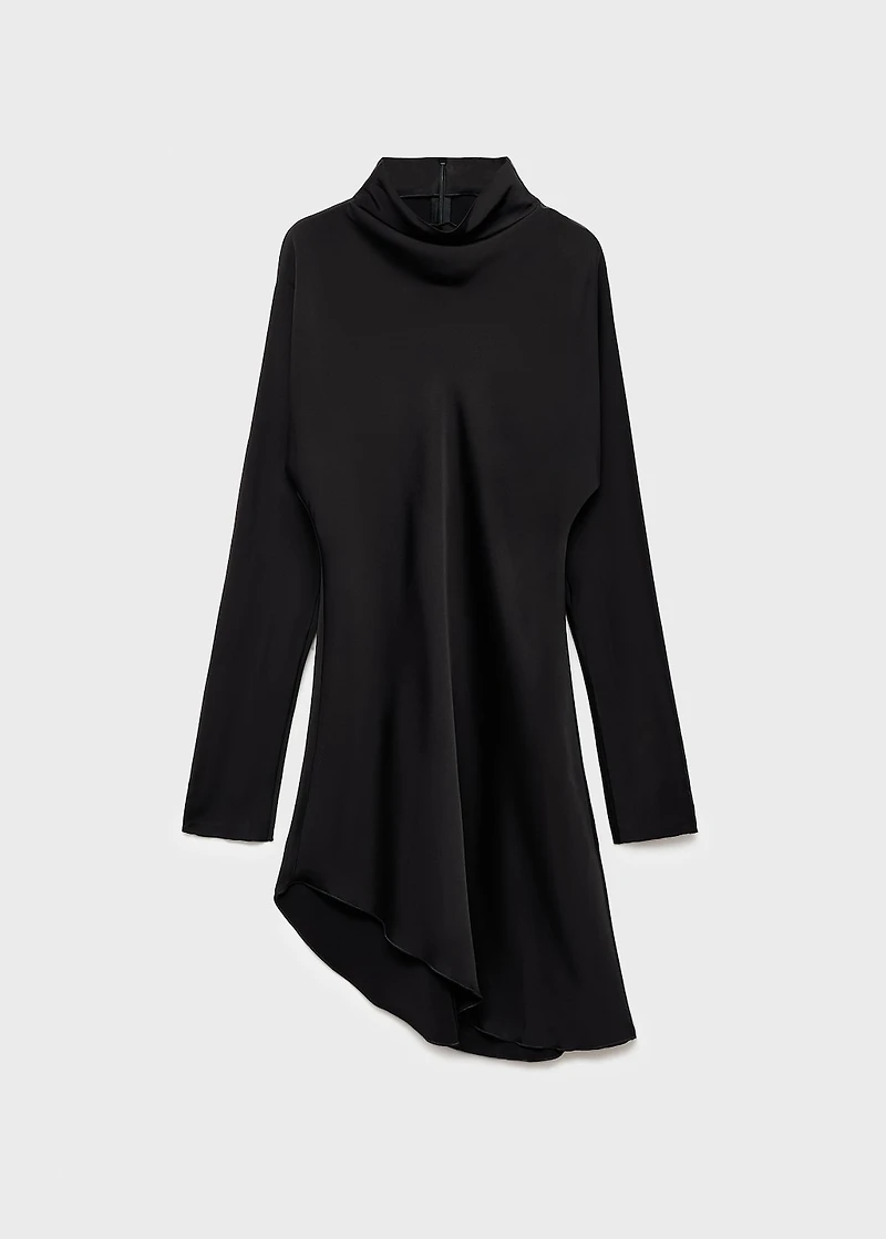 asymmetrical satin-finish dress with hem