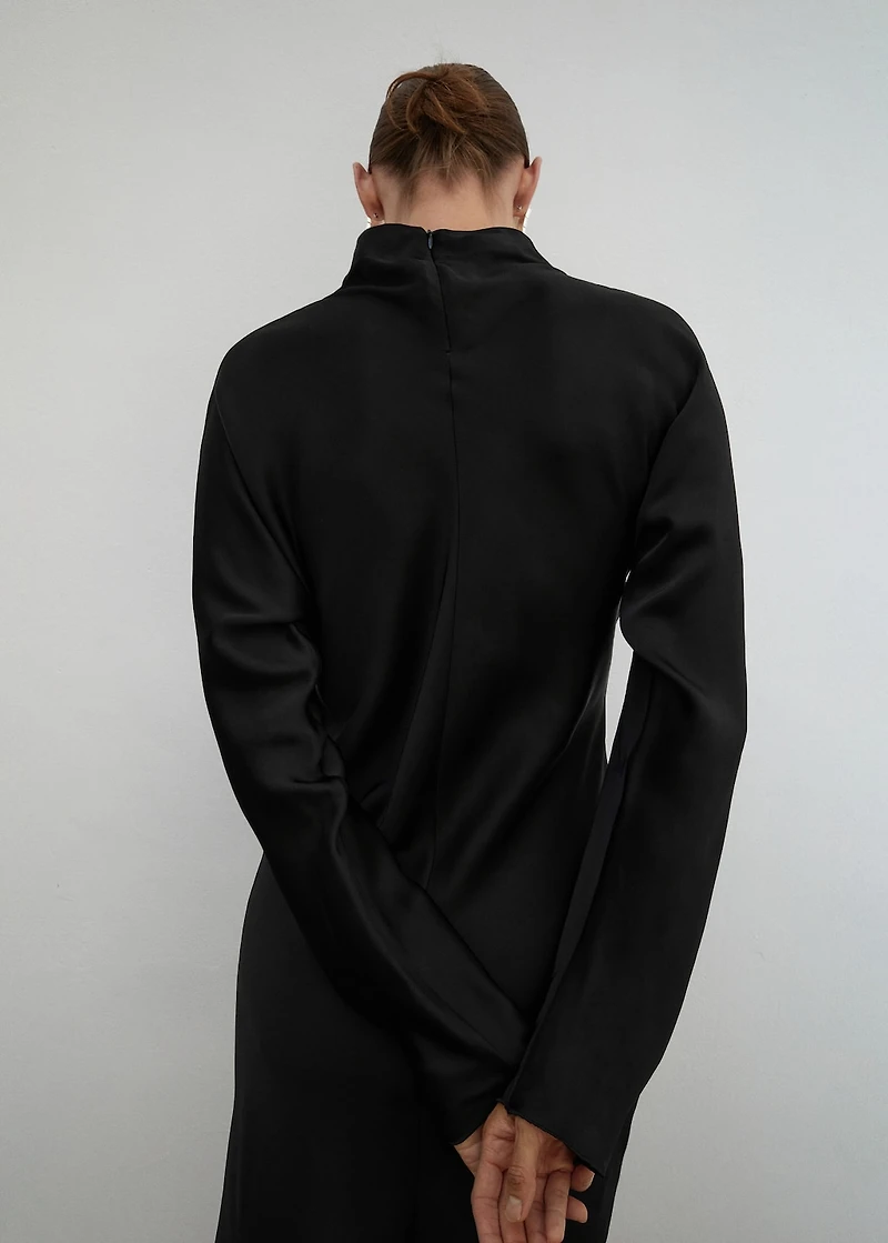 asymmetrical satin-finish dress with hem