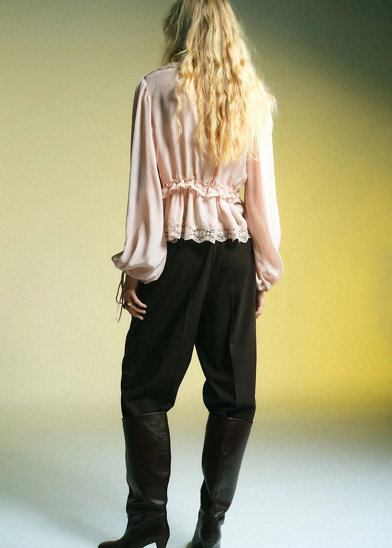 V-neck blouse with lace trim