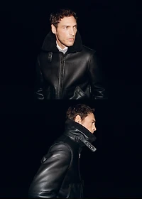 Faux-leather fleece jacket