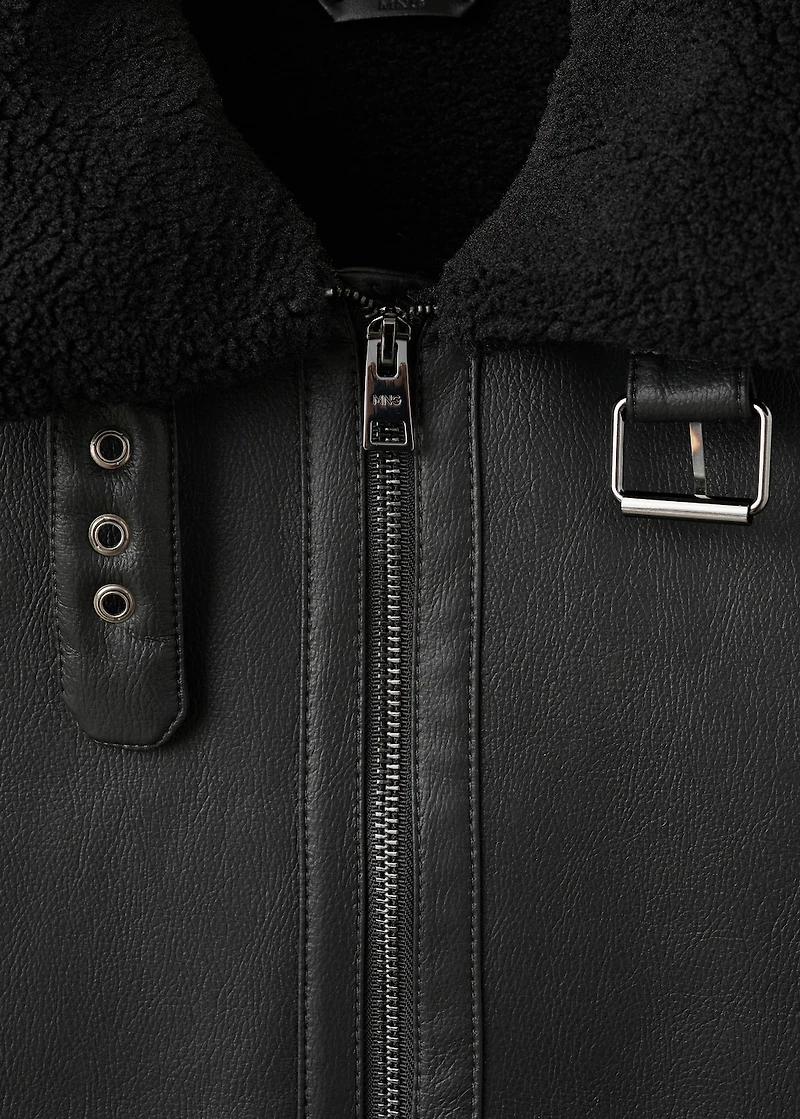 Faux-leather fleece jacket